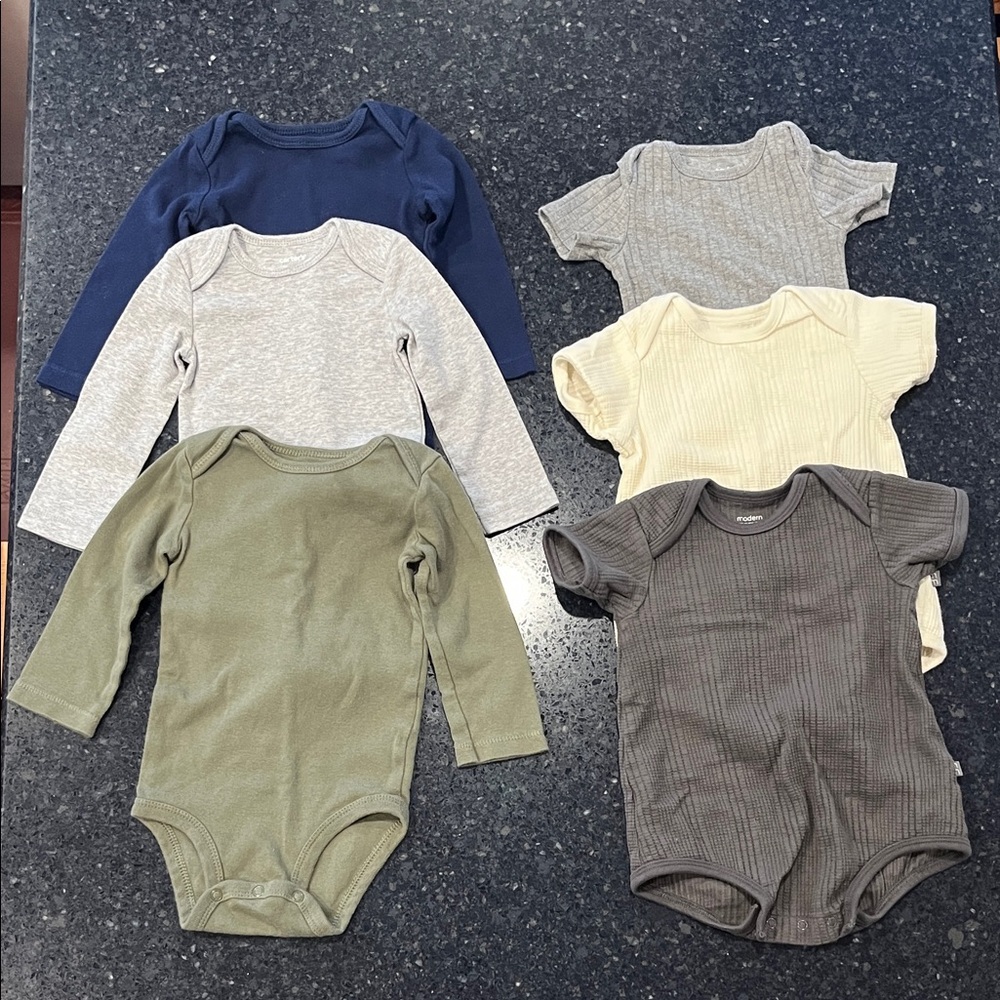 Neutral Ribbed Long- and Short-Sleeve Baby One-Piece Set - Multi Color
